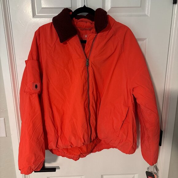 NWT PenfieldPrimaloft x free peopleBomber Jacket Cherry Tomato Red Sherpa Collar - Picture 3 of 16